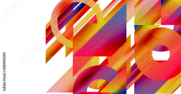 Fototapeta Abstract geometric shapes overlap, creating vibrant colorful composition. Red, orange, purple hues dominate design. Modern aesthetic.