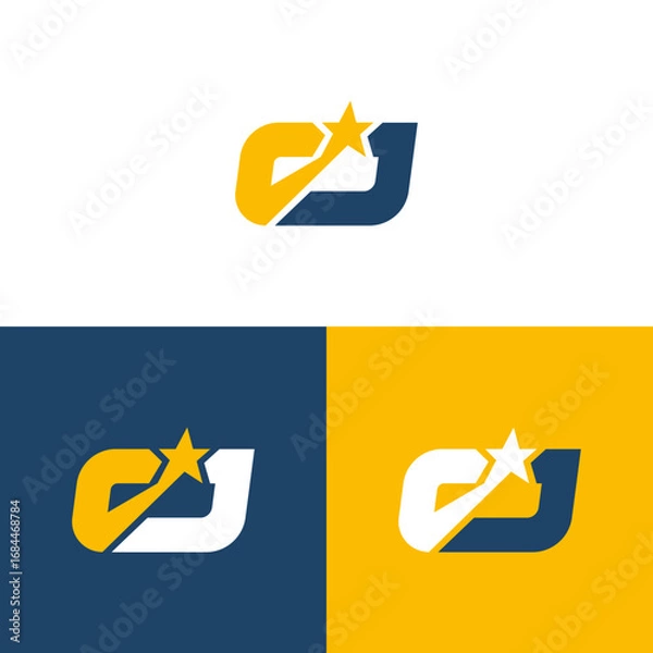 Fototapeta Creative C and J logo with a star icon. This modern and professional logotype is perfect for any business