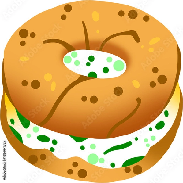 Obraz 대파크림치즈 베이글 샌드위치 일러스트