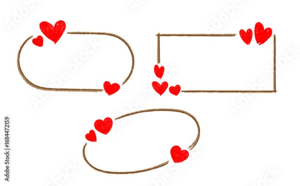 Fototapeta Heart frames set, Romantic frames in Hand drawn  style, Various shapes frame with heart pattern design, Valentine's Day decorative frame element , vector illustration
