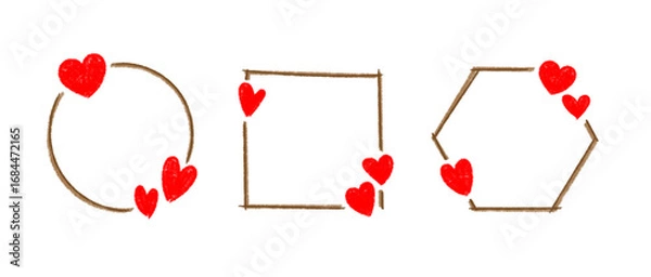 Fototapeta Heart frames set, Romantic frames in Hand drawn  style, Various shapes frame with heart pattern design, Valentine's Day decorative frame element , vector illustration