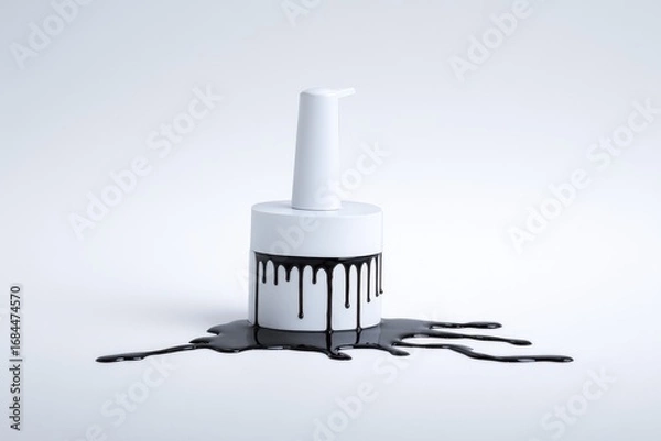Obraz White cylindrical container with a dark liquid dripping