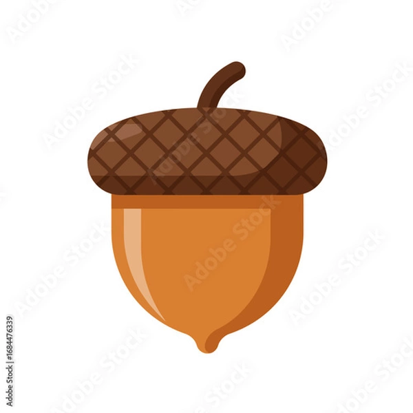 Fototapeta Acorn Flat Design Vector Icon with Brown Cap and Stem on White Background