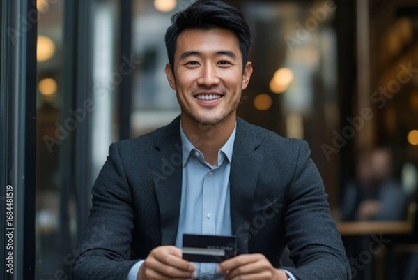 Fototapeta Portrait of a young smiling male Indian student standing outside the university with books in his hands, heading to a lecture, exam, or interview with determination and optimism, Generative AI