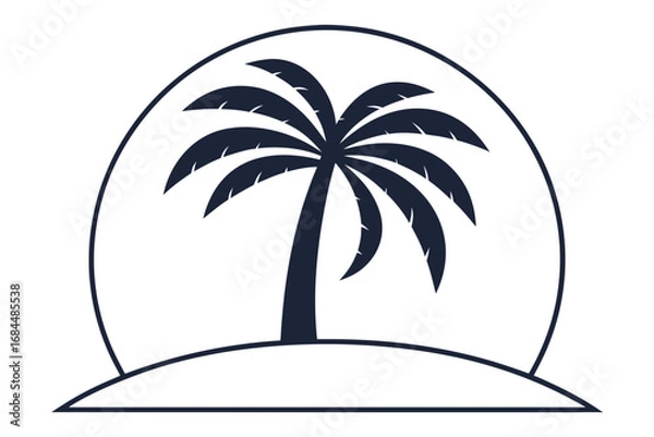 Fototapeta Silhouette Icon of a Palm Tree within a Circle and Mound symbol tropical