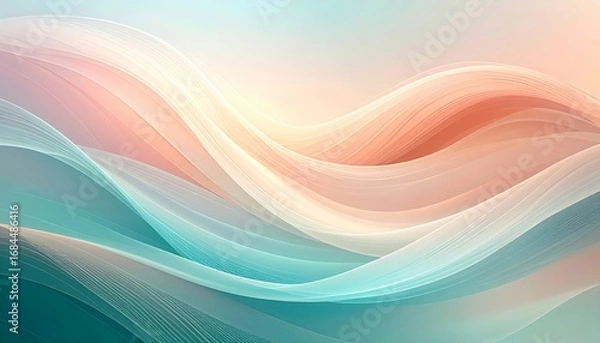 Fototapeta Harmonious Pastel Waves: Serene Abstract Flow with Teal, Peach, and Cream Gradients