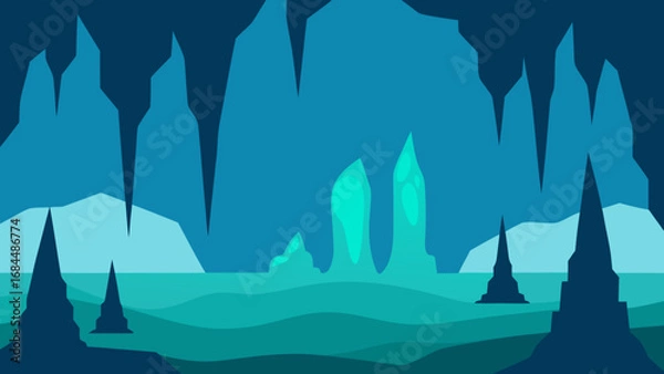 Obraz Glimmering Stalactites and Stalagmites in a Nature Cave Vector Scene
