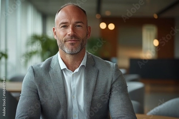 Fototapeta Business executive presenting an idea in a modern office setting, confidently sharing insights and engaging in a discussion with colleagues or clients about new projects or proposals, Generative AI