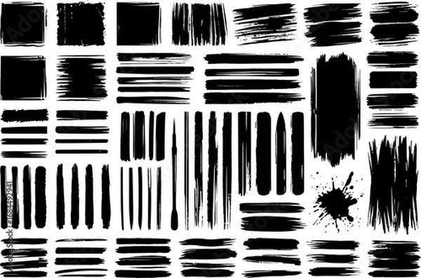 Fototapeta Grunge brush stroke pattern set, repeatable distressed stripes and marks, textured grid elements, inky seam tiles, artistic background vectors