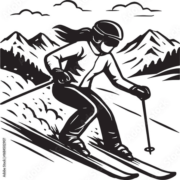 Fototapeta a woman skiing at the mountain