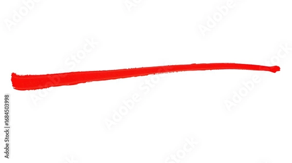 Fototapeta One straight red line 3d. Limit or border, finish line or closed. Red long thread of yarn, string. Thin brush stroke, on a white background. Vector illustration. Horizontal line of paint