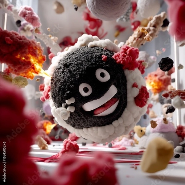 Fototapeta Exploding happy black sphere amidst colorful chaos