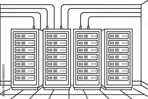 Fototapeta Network data center servers linear vector