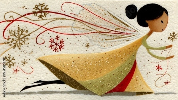 Obraz Festive angel with shimmering wings, delivering holiday cheer