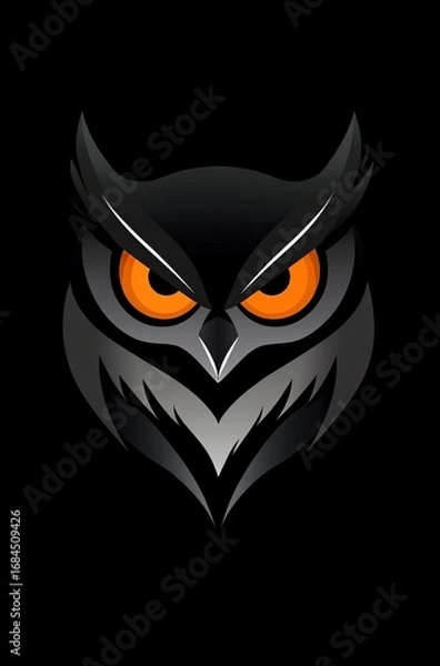 Obraz Owl in the dark with orange eyes, against a black background