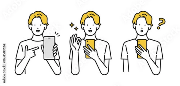 Obraz イラスト素材：スマホを使う男性のイラストセット