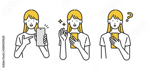 Obraz イラスト素材：スマホを使う女性のイラストセット