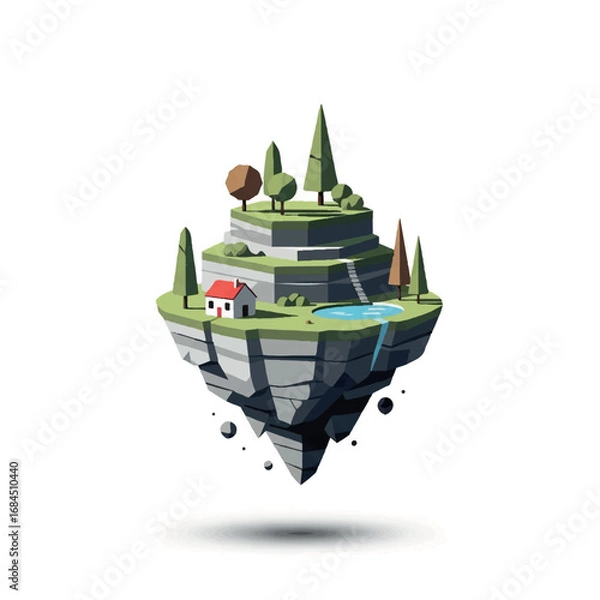 Fototapeta Floating Island with House and Trees 2.