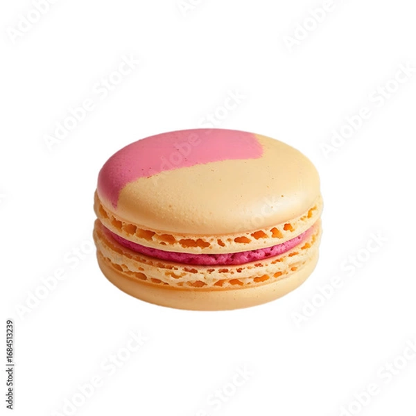 Fototapeta A single colorful French macaron isolated on white background
