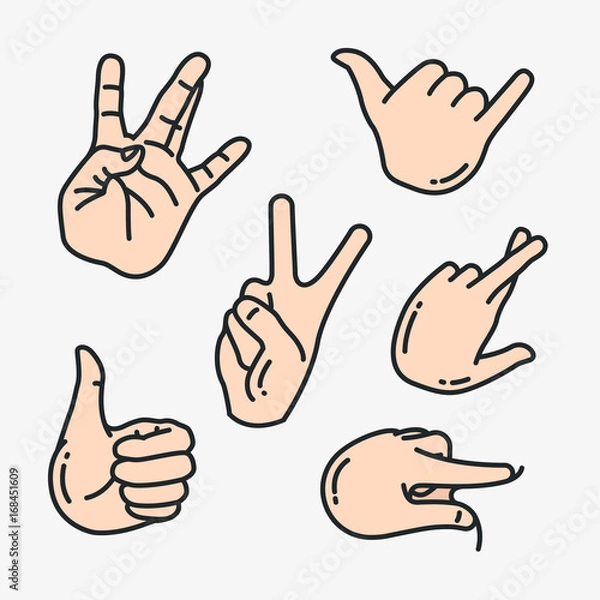 Fototapeta Hand Gesture Minimalistic Flat Line Color Vector Icon Set