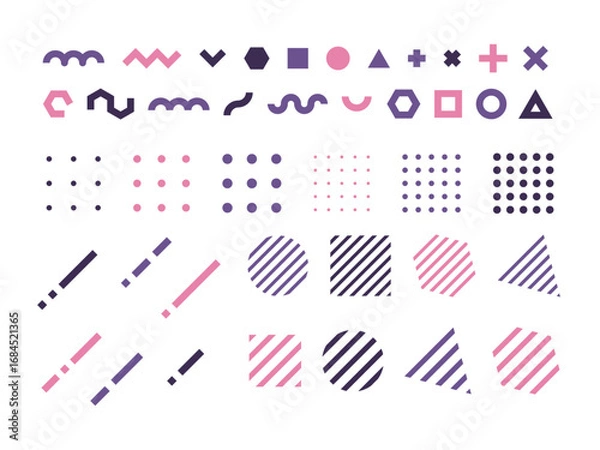 Obraz おしゃれでかわいい幾何学図形の装飾イラストセット　抽象的な模様　メンフィスデザイン　