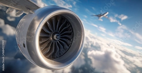 Fototapeta Jet engine close-up, high altitude view