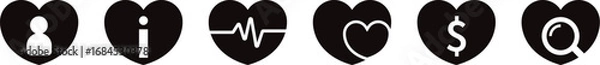 Obraz Black heart-shaped logo featuring a heartbeat waveform, a smaller heart inside, all set against a white background. Heart Pulse Icons - Multi Series. Medical Heart icon set, vector illustration