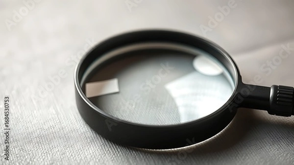 Fototapeta Magnifying glass on a textured surface with soft focus, suggesting inspection or detailed examination.