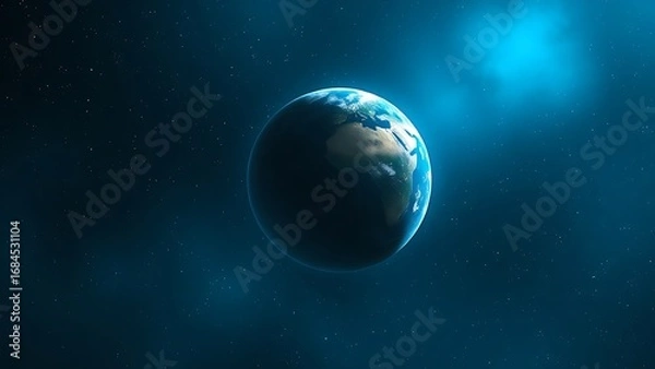 Obraz Earth floating in a starry cosmos with a glowing blue atmosphere, surrounded by ethereal nebula lighting.