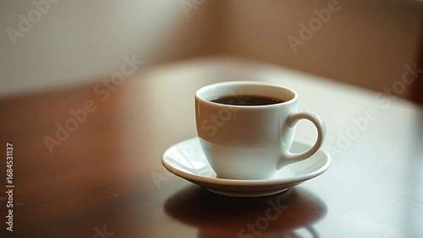 Obraz A warm and inviting coffee cup on a table with a shallow focus.