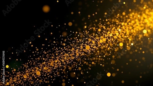 Fototapeta Golden confetti frozen in motion against dark background, celebrating energy and sparkle.