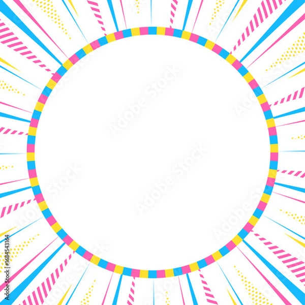 Fototapeta 集中線と円形のフレーム背景、ポップなデザイン、正方形サイズ