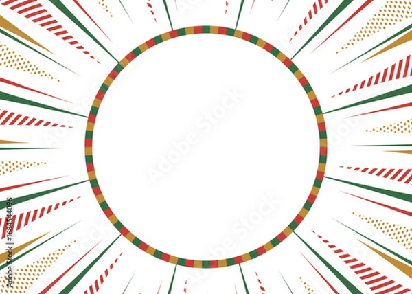 Fototapeta 集中線と円形のフレーム背景、ポップなデザイン、クリスマスカラー