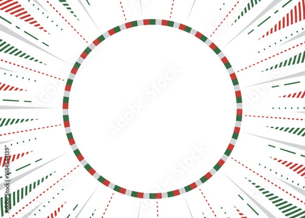 Fototapeta 集中線と円形のフレーム背景、ポップなデザイン、クリスマスカラー
