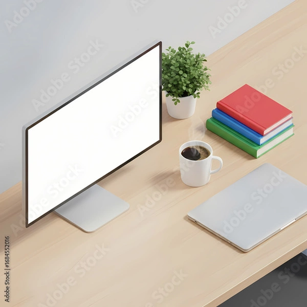 Fototapeta Modern Isometric Workspace with Computer and Accessories