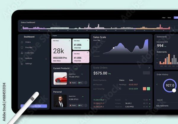 Fototapeta Dark Admin Dashboard For Ecommerce Business