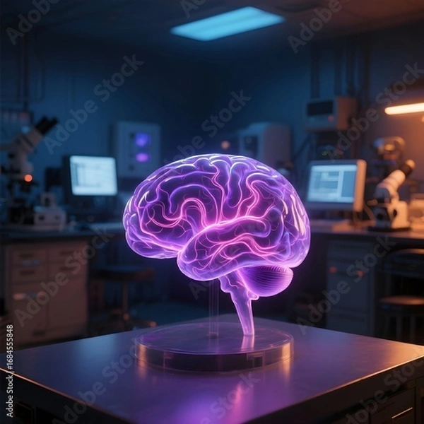 Obraz 투명뇌모델과보라색신경활동패턴