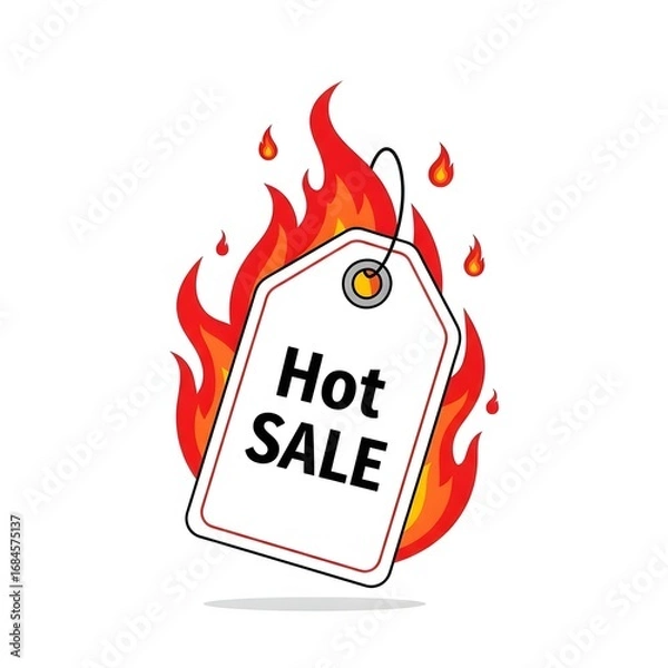 Fototapeta Dynamic illustration of a hot sale price tag engulfed in vibrant flames, symbolizing urgent promotions, significant discounts, and limited-time special offers designed to attract eager customers