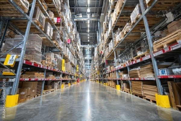 Fototapeta Out Of Inventory. Empty Department Store Shelves Showing Low Inventory Levels