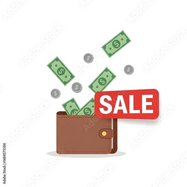 Fototapeta Unlock financial benefits with incredible savings during a special promotional event, depicted by currency flowing into a wallet as part of a significant sale