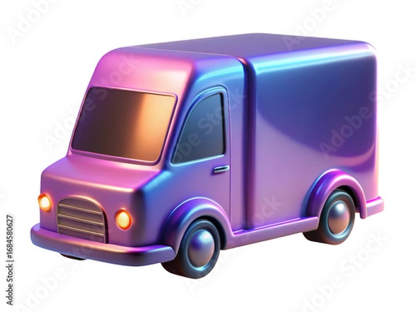 Fototapeta Cartoon delivery van with neon colors shiny surface detailed texture and realistic shadows 3d illustration isolated on transparent background