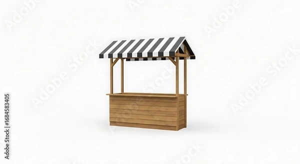 Fototapeta Empty wooden market stall perfect for showcasing products, goods, or food items at events