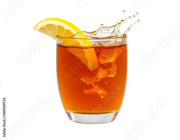 Obraz Refreshing Lemon Tea with Ice and Splash