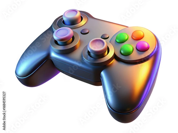 Fototapeta Silver game controller with buttons on background 3d illustration isolated on transparent background