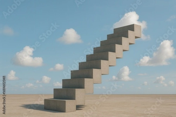 Fototapeta Concrete Blocks Forming Staircase to Sky — Surreal Minimalist Landscape