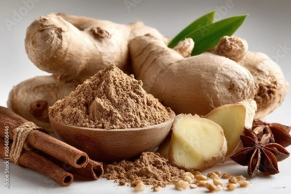 Obraz Ginger root, powder, cinnamon, star anise