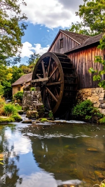 Obraz Rustic watermill reflected in calm stream