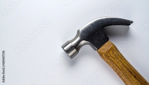 Fototapeta A close-up studio shot of a claw hammer with a wooden handle isolated on a clean white background.