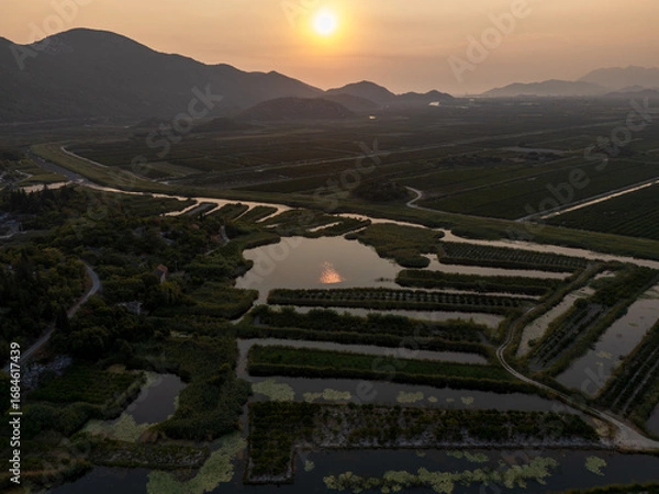 Obraz  Aerial view of the Neretva delta valley river near Ploce, South Dalmatia, Croatia. 