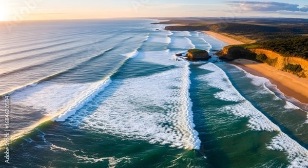 Fototapeta Ocean Waves Crashing on Shoreline Aerial View